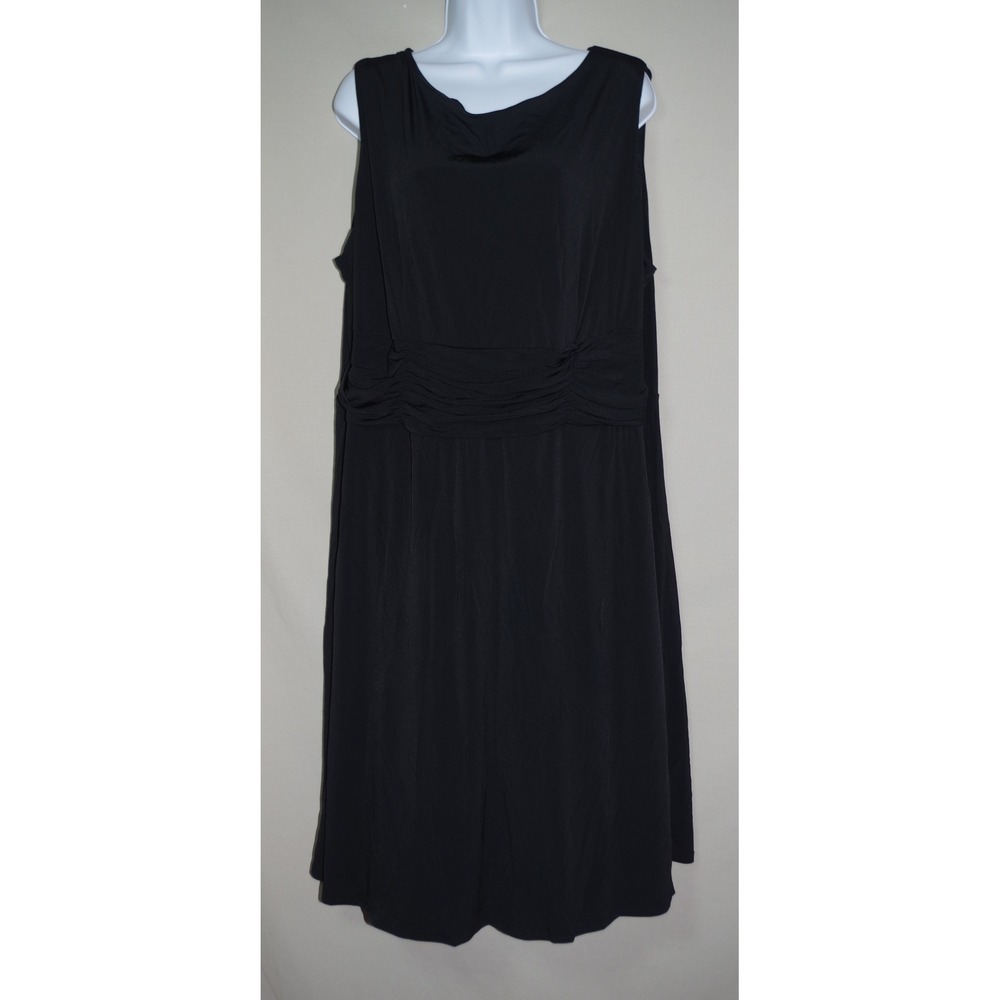 True Envy Woman's 22W Black Cowl Neck Ruched Waist Sleeveless Midi Dress Plus